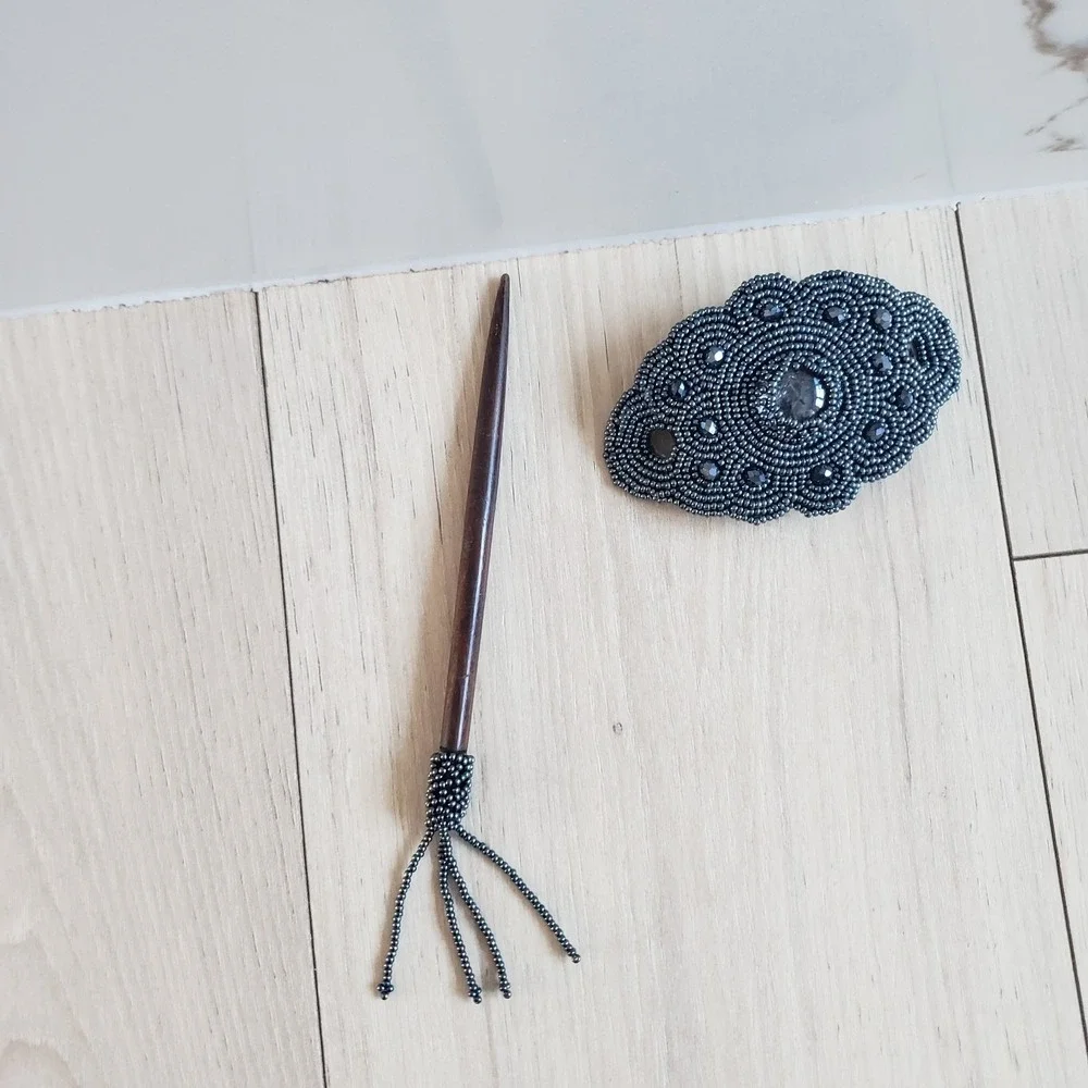 Beaded Gemstone Barrette Artisan Handmade Hair Stick - Picture 2 of 5